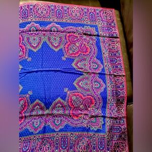 Vibrant Vintage Silk  Blue and Bright Pink  Paisley Scarf